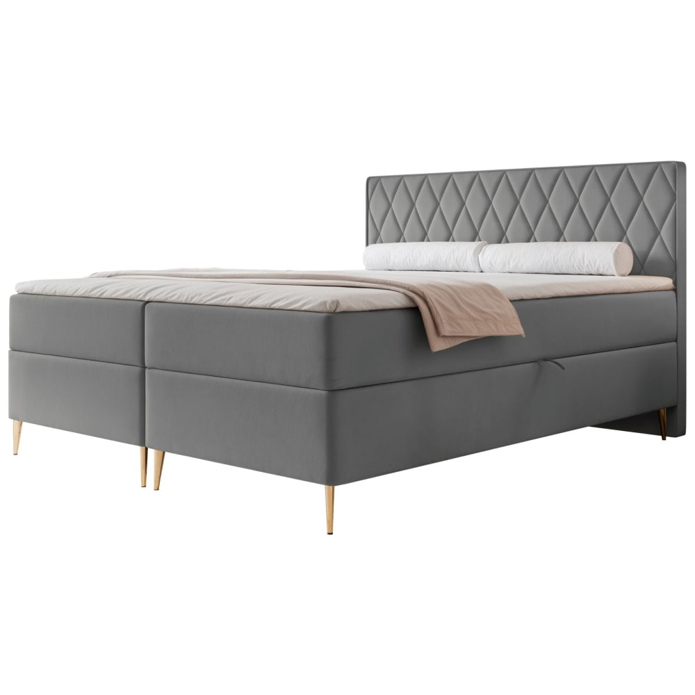 Selsey Boxspringbett 160x200, mit Bonellmatratze, Topper, Velours, blau-grau style modern - Stoff
