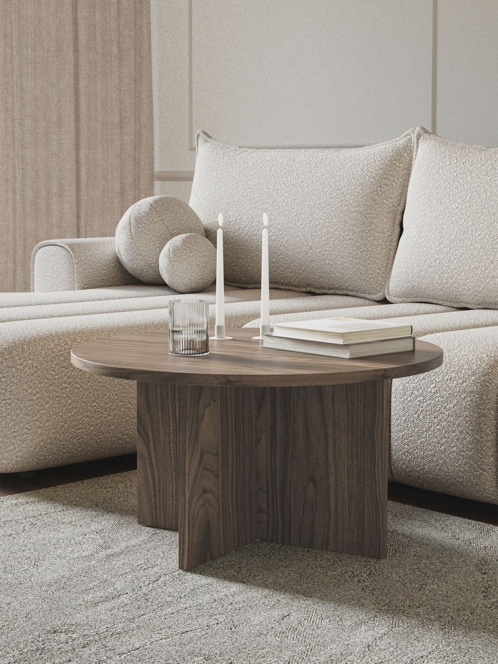 Couchtisch rund 76x76 cm, Holzoptik Nussbaum Wisconsin - Maisons