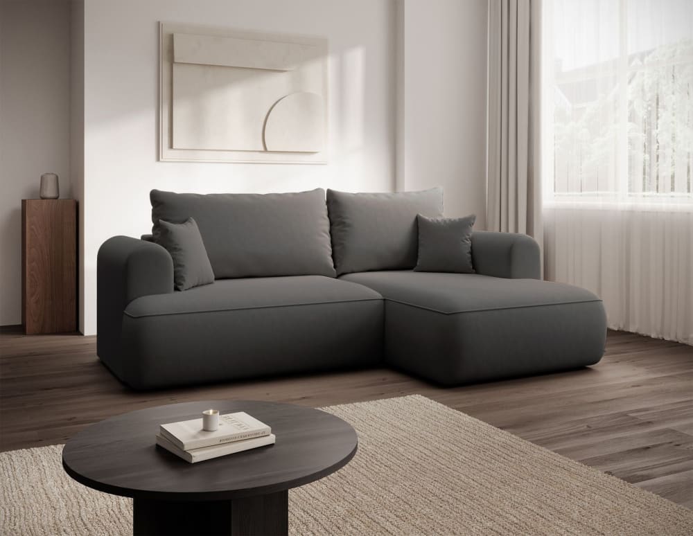 Canapé d'angle droit, en velours, gris foncé