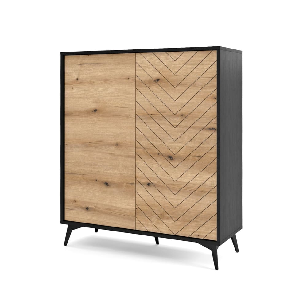 Selsey Highboard 2-türig mit Fischgrätmuster, 104 cm style modern Schwarz Spanplatte