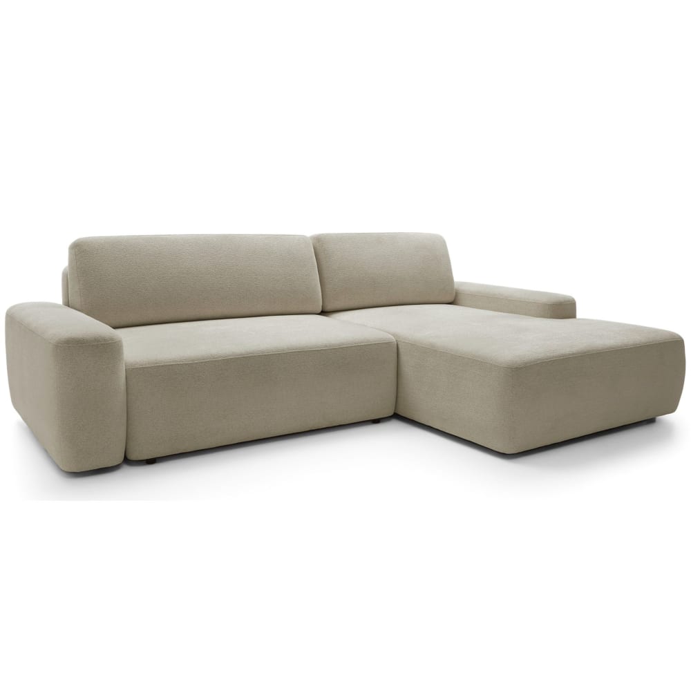 Canapé d’angle convertible, en tissu chenille beige, côté droit