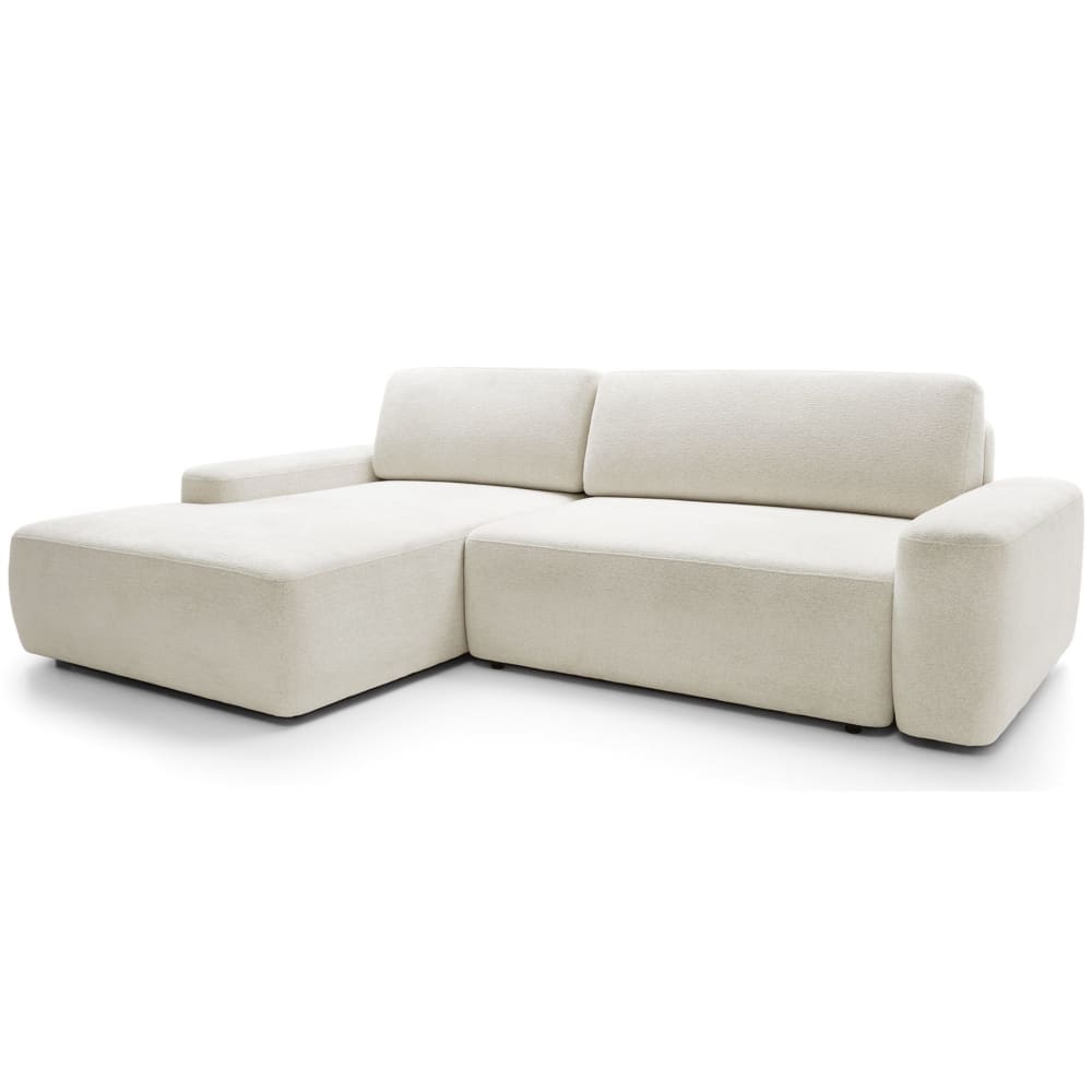 Canapé d’angle convertible, en tissu chenille crème, côté gauche