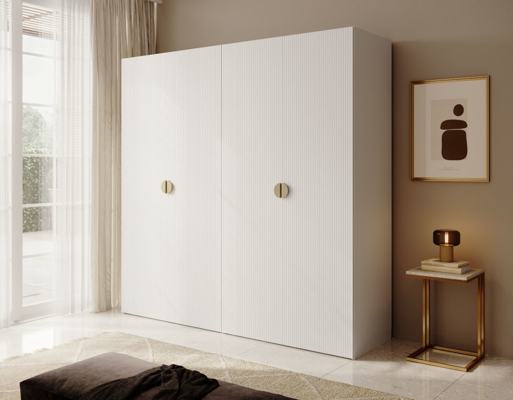 Kleiderschrank 4T mit Stange & Regalen, 200 cm, weiß - Maisons Du