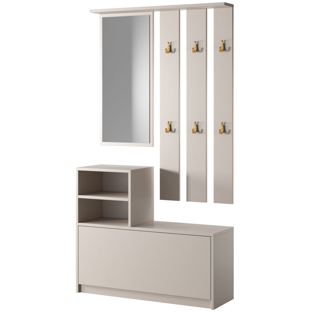 Ensemble d'entrée avec armoire à chaussures et crochets, grège