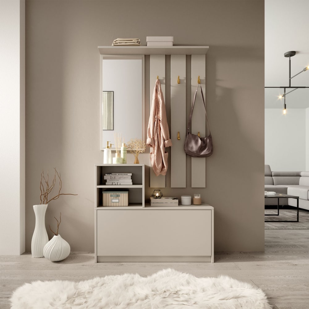 Ensemble d'entrée avec armoire à chaussures et crochets, grège