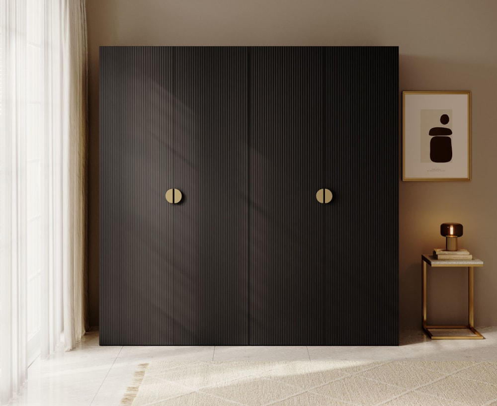 Kleiderschrank 4T mit Stange & Regalen, 200 cm, schwarz - Maisons