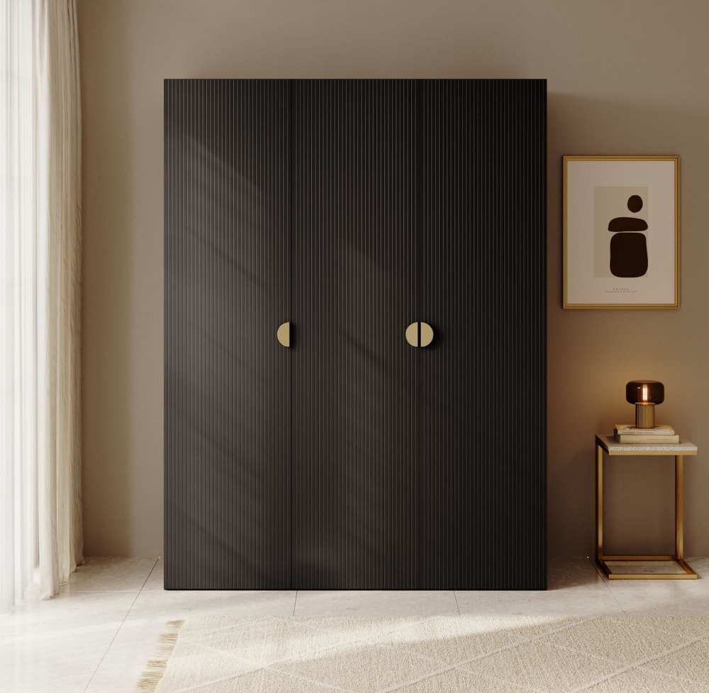 Kleiderschrank 3T mit Stange & Regalen, 150 cm, schwarz - Maisons