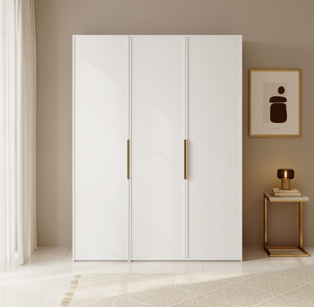 Kleiderschrank 3T mit Stange & Regalen, 150 cm, weiß - Maisons Du