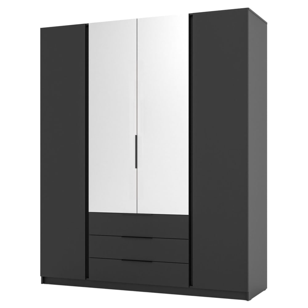 Selsey Kleiderschrank mit Spiegel, 3 Schubladen, 200 cm, schwarz style modern - Spanplatte