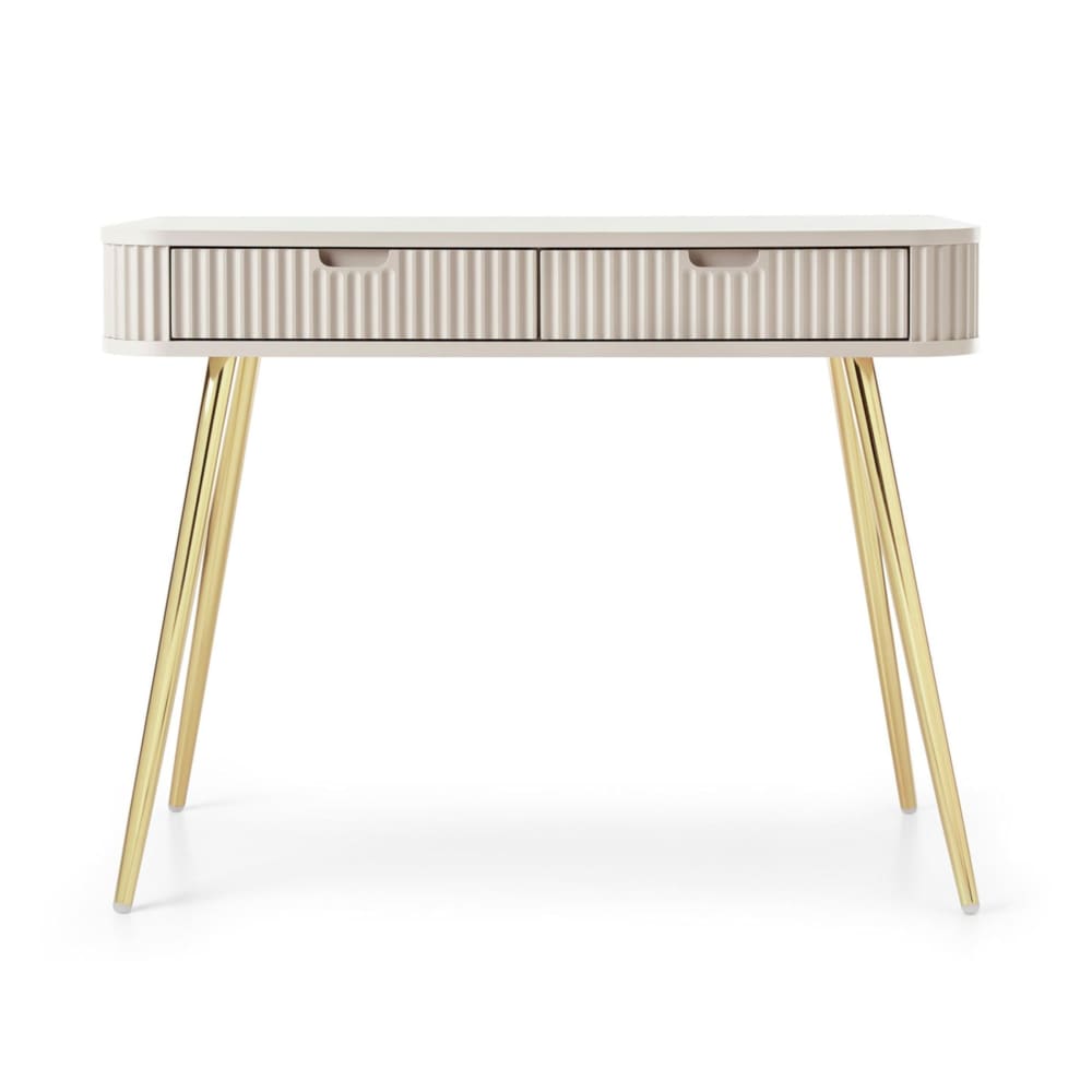 Selsey Schminktisch mit 2 Schubladen, greige mit goldenen Beinen, 110 cm style modern Taupe Spanplatte