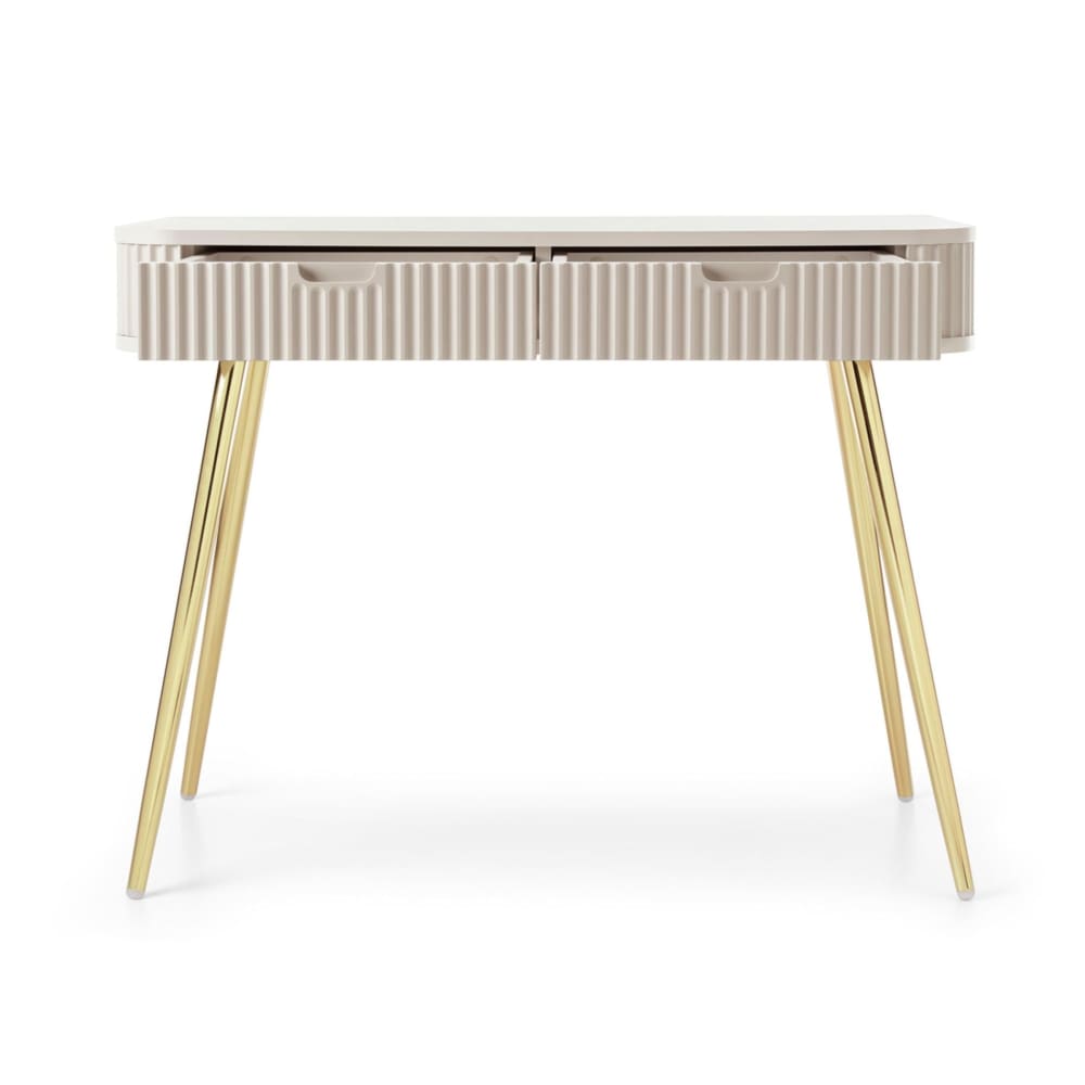 Schminktisch mit 2 Schubladen, greige mit goldenen Beinen, 110 cm