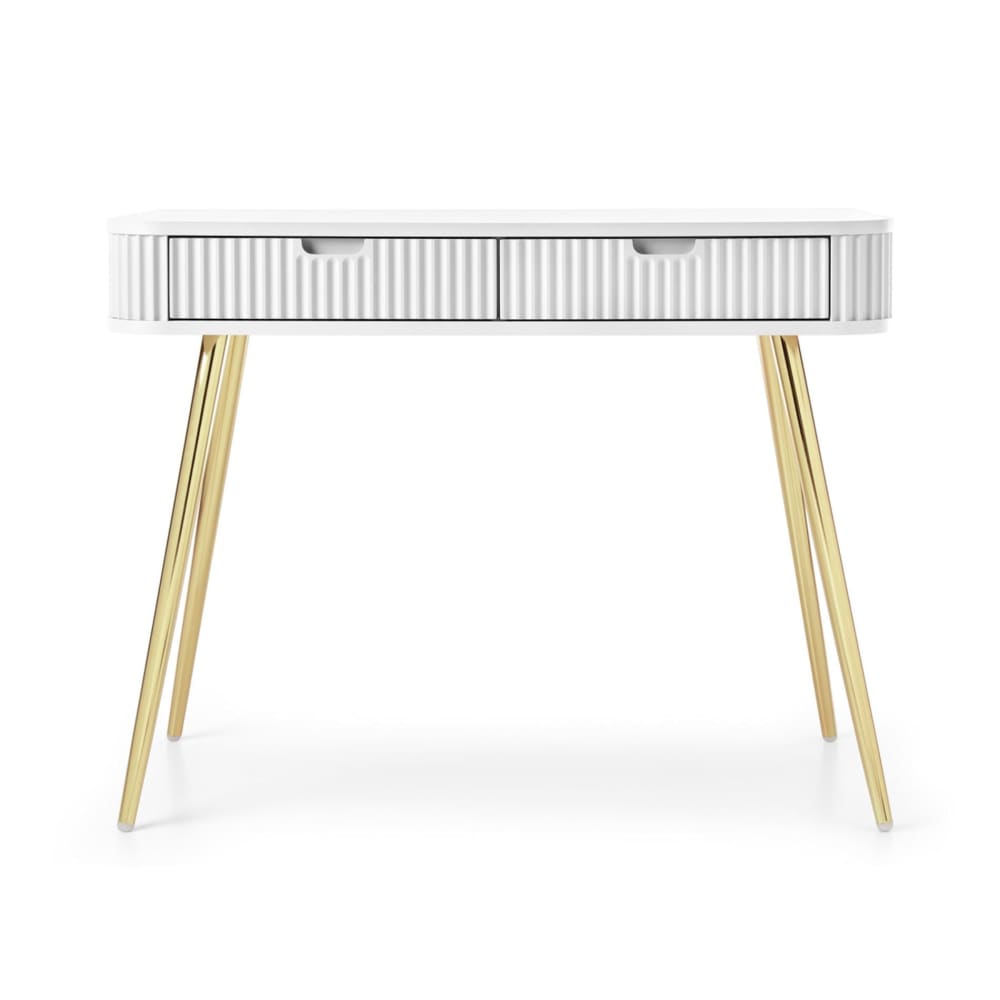 Selsey Schminktisch mit 2 Schubladen, weiß mit goldenen Beinen, 110 cm style modern - Spanplatte