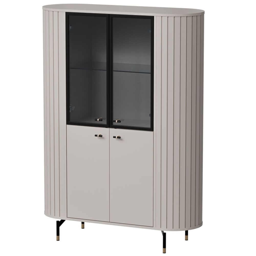 Selsey Vitrine 4-türig, geriffelt mit Glastür, graubeige, 112 cm style modern Taupe Spanplatte