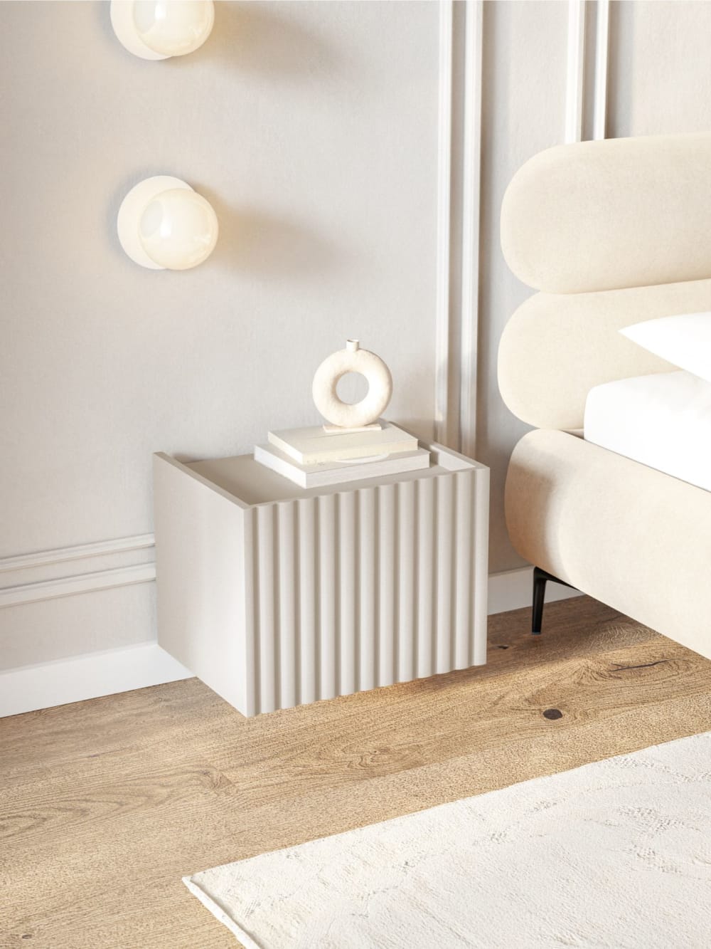 Table de chevet suspendue, grège, 48 cm