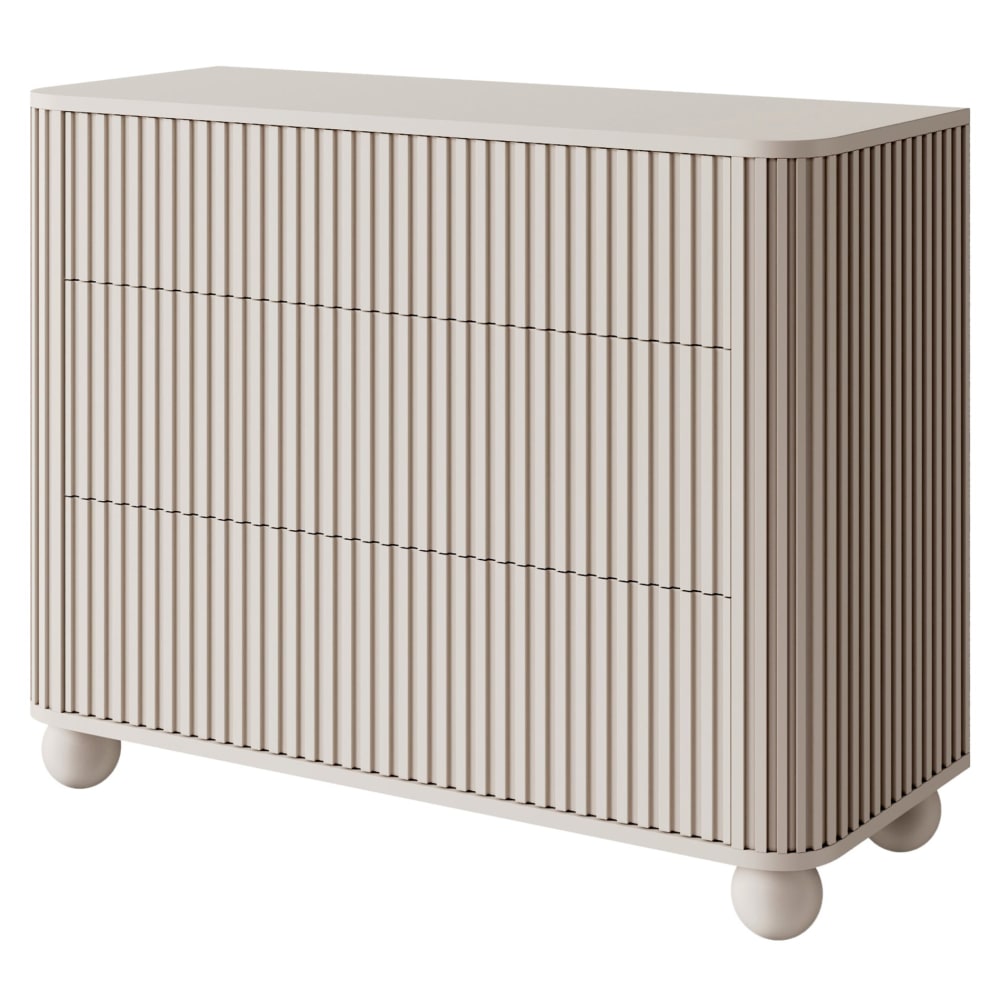 Selsey Kommode mit 3 Schubladen, gerillt auf Kugelfüßen, greige, 93 cm style modern Taupe Spanplatte