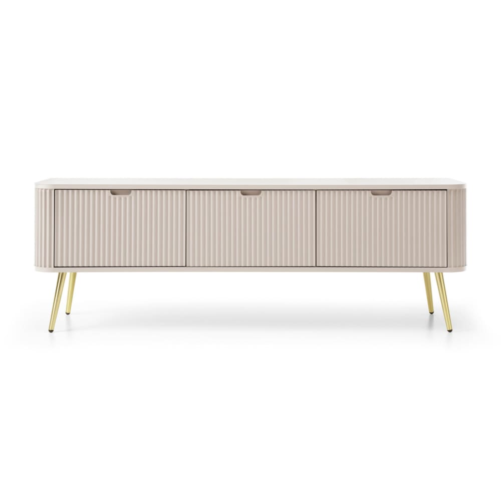 Meuble TV 3 portes beige-gris avec pieds dorés 168 cm