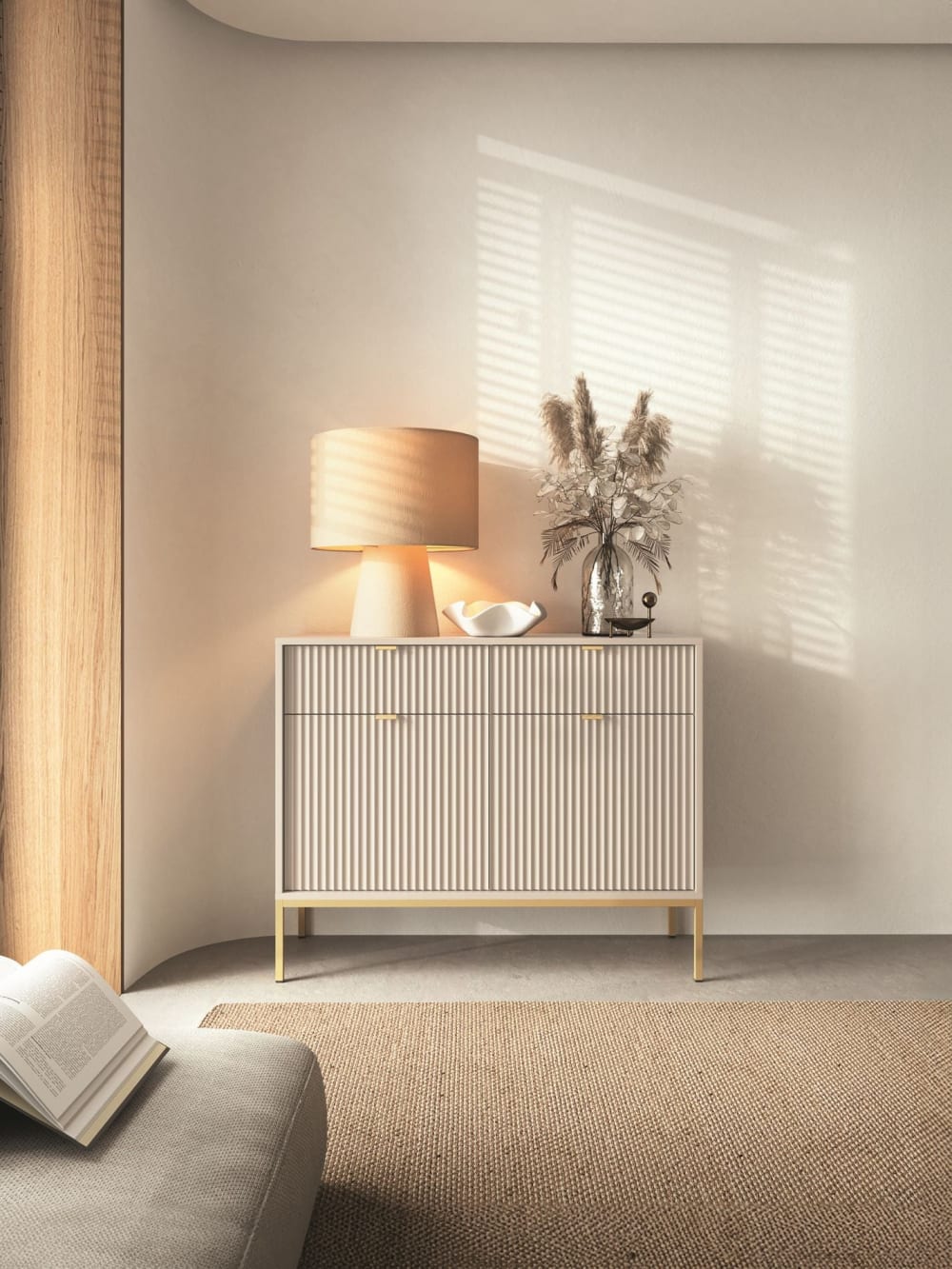 Sideboard 2-türig, Greige mit goldfarbenem Gestell, 104 cm -