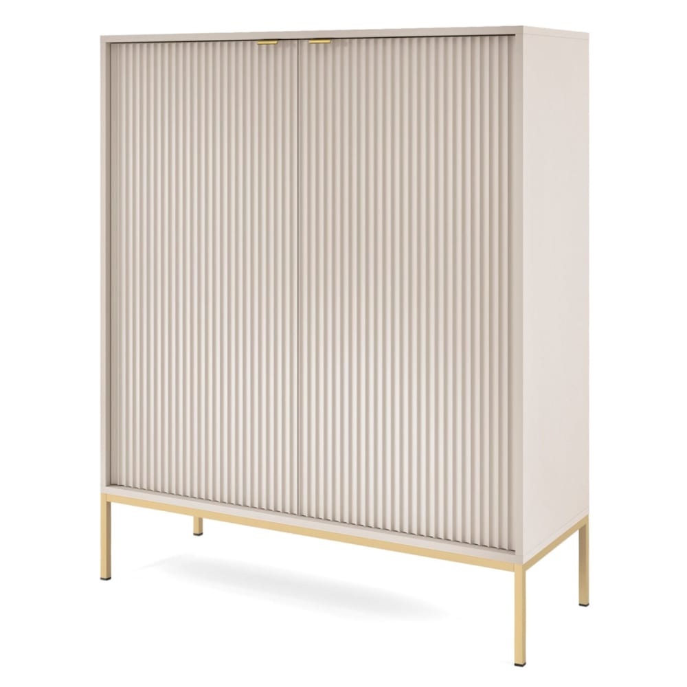 Selsey Highboard 2-türig, Greige mit goldfarbenem Gestell, 104 cm style modern Beige Spanplatte