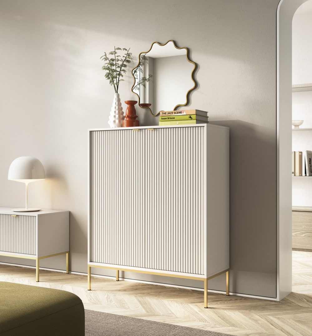 Highboard 2-türig, Greige mit goldfarbenem Gestell, 104 cm -