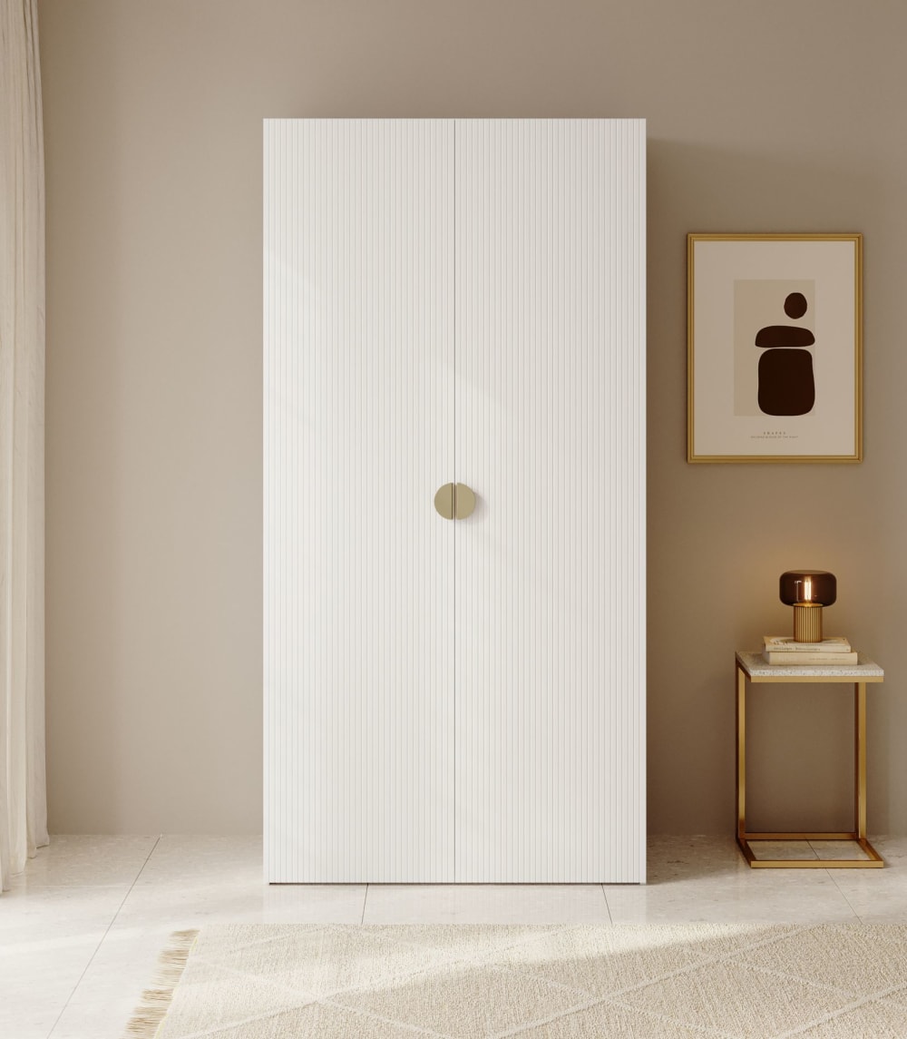 Kleiderschrank 2T mit Stange & Regalen, 100 cm, weiß - Maisons Du