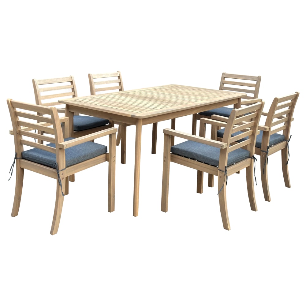 Salon de jardin 6 places en acacia avec coussins gris