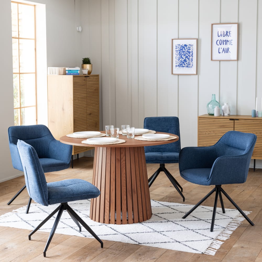 Table à manger ronde en bois foncé style scandinave 110cm