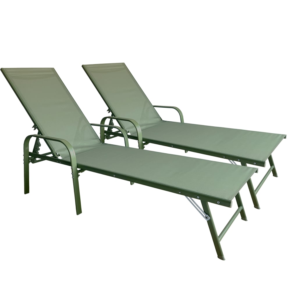 Lot de 2 transats en acier et textilène vert sauge