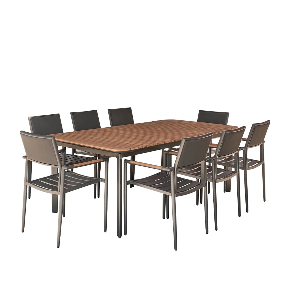 Salon de jardin en teck massif et aluminium 6/8 pers.