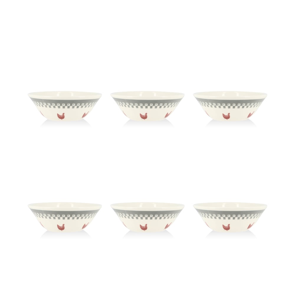 Lot de 6 coupelles en grès 16,5cm avec imprimé poule
