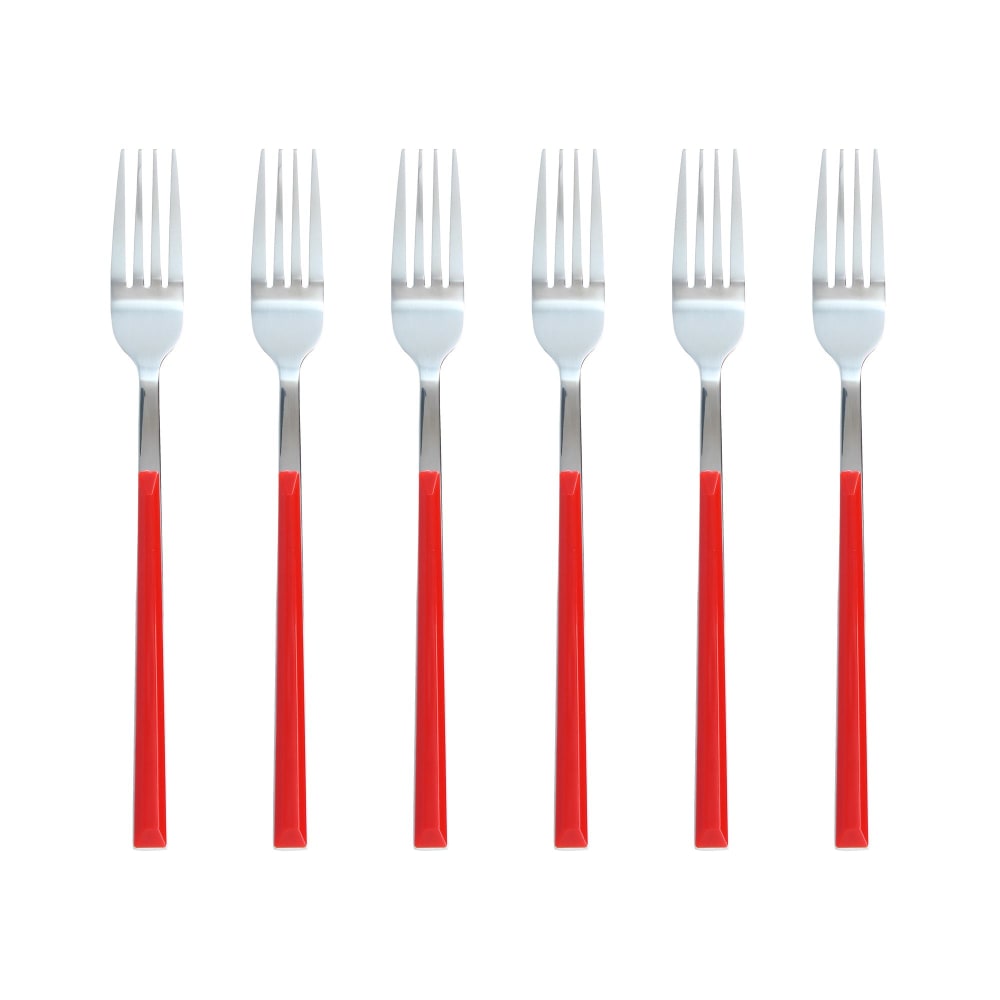 Lot de 6 fourchettes rouges en acier inoxydable