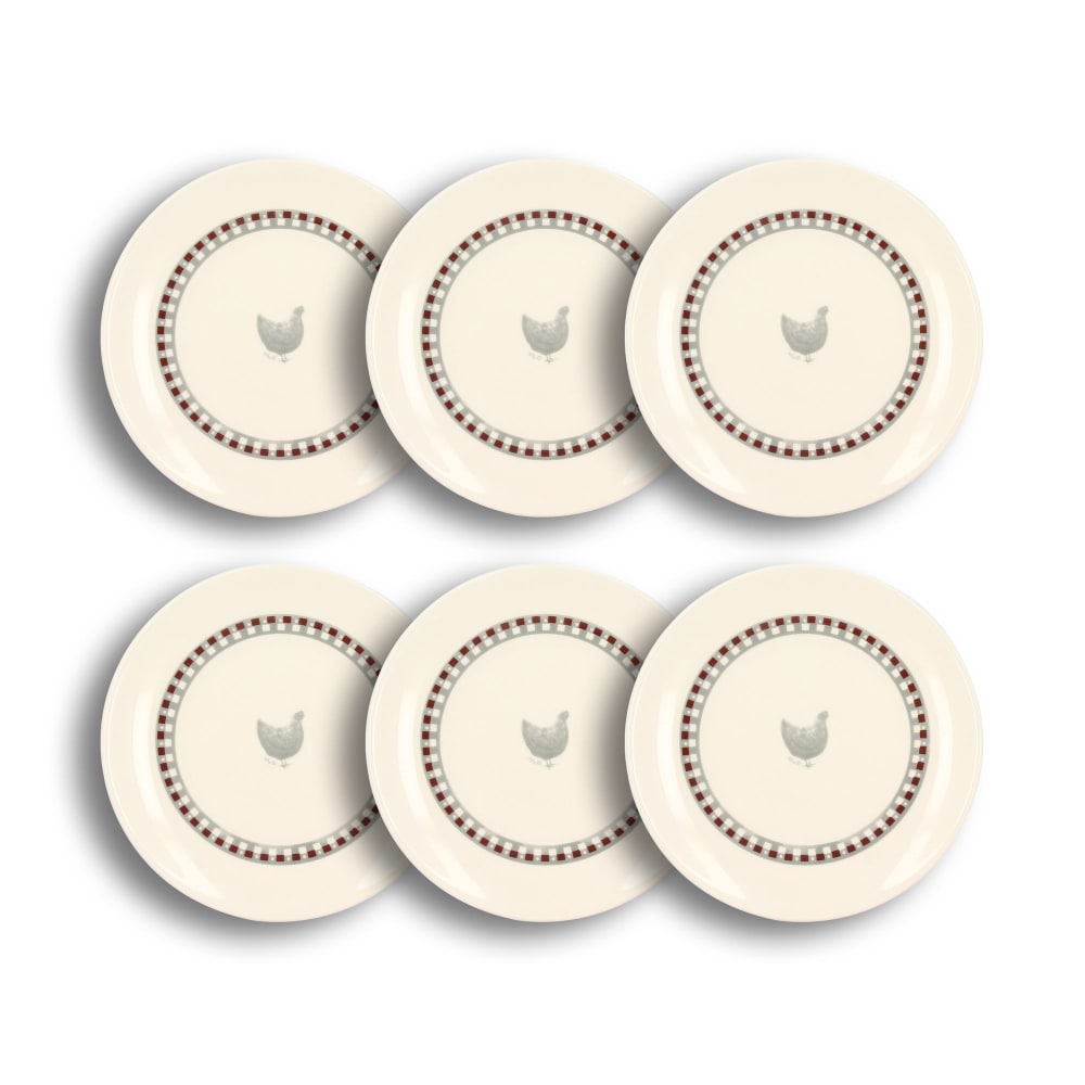 Lot de 6 assiettes à dessert en grès 19cm avec imprimé poule Lot de 6 assiettes à dessert en grès 19cm avec imprimé poule
