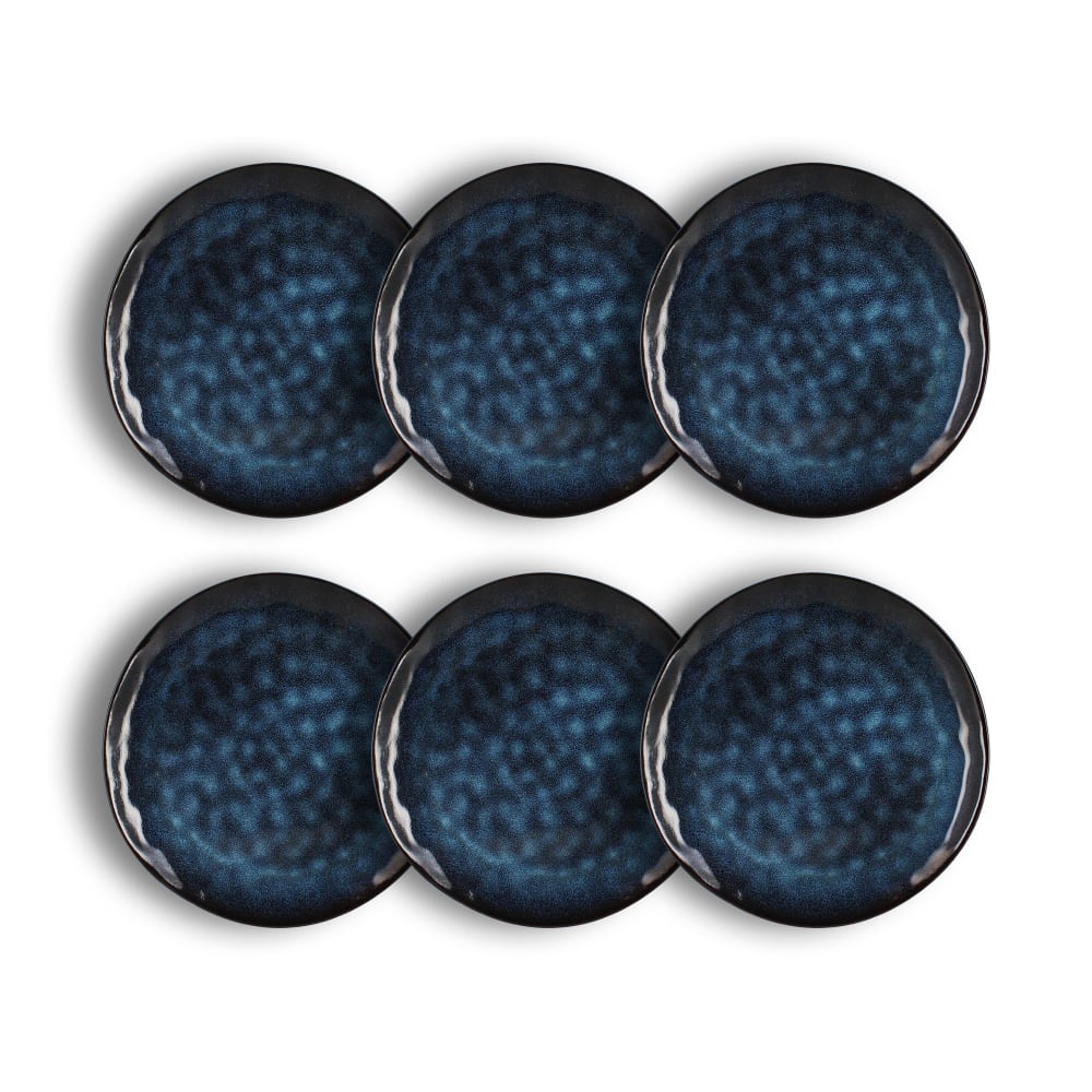 Lot de 6 assiettes plates en grès bleu 28cm