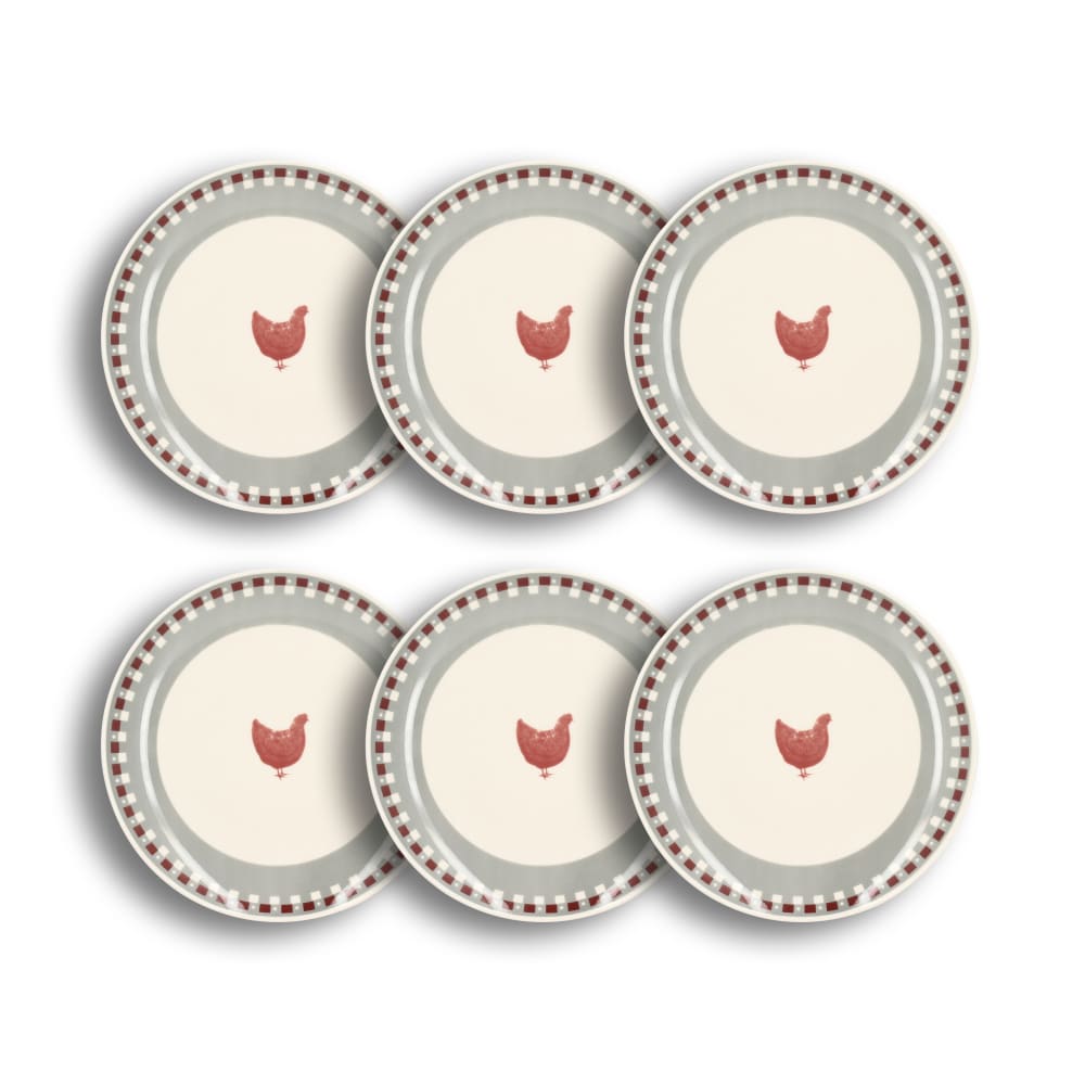 Lot de 6 assiettes plates en grès 26cm avec imprimé poule