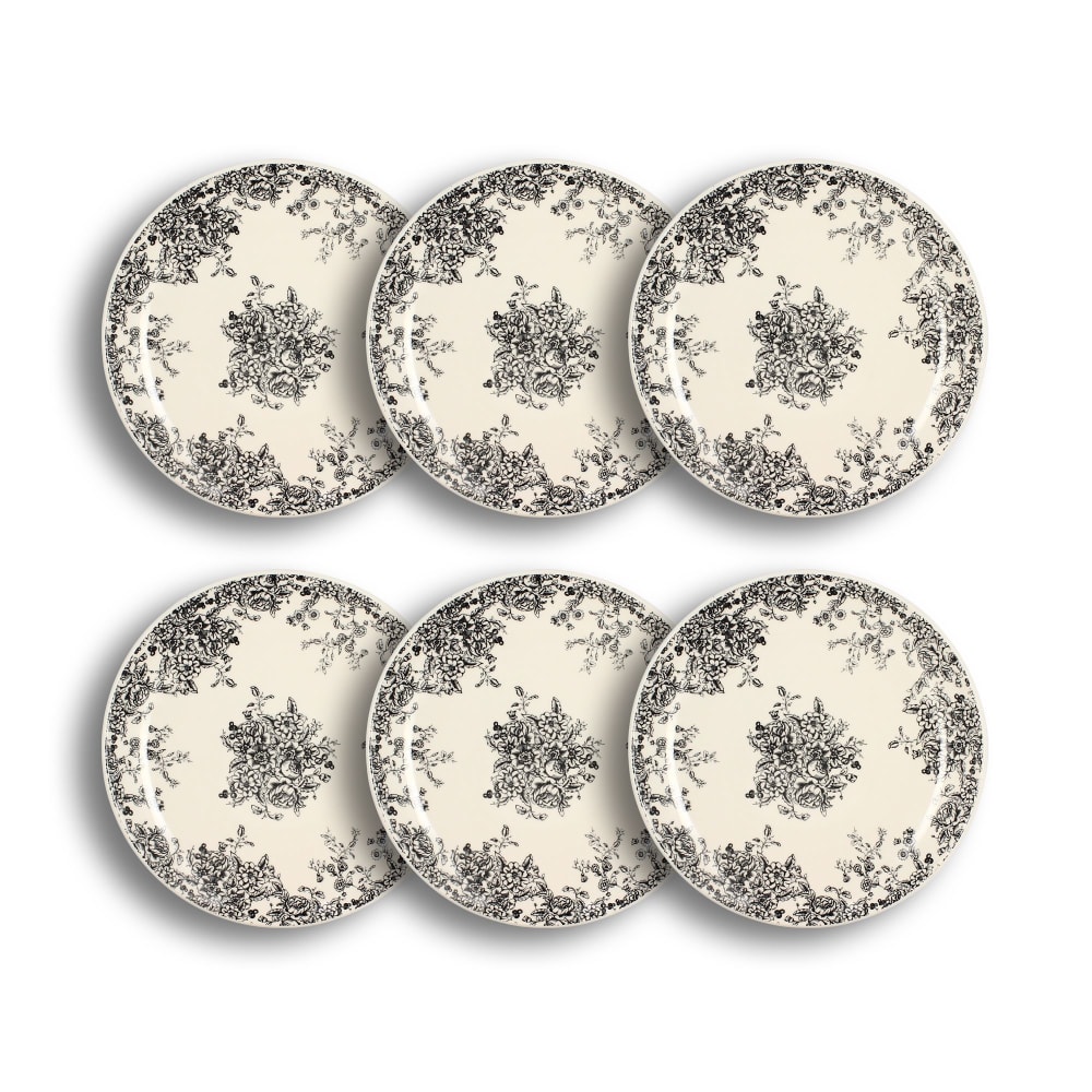 Lot de 6 assiettes plates porcelaine blanc et noir 26cm