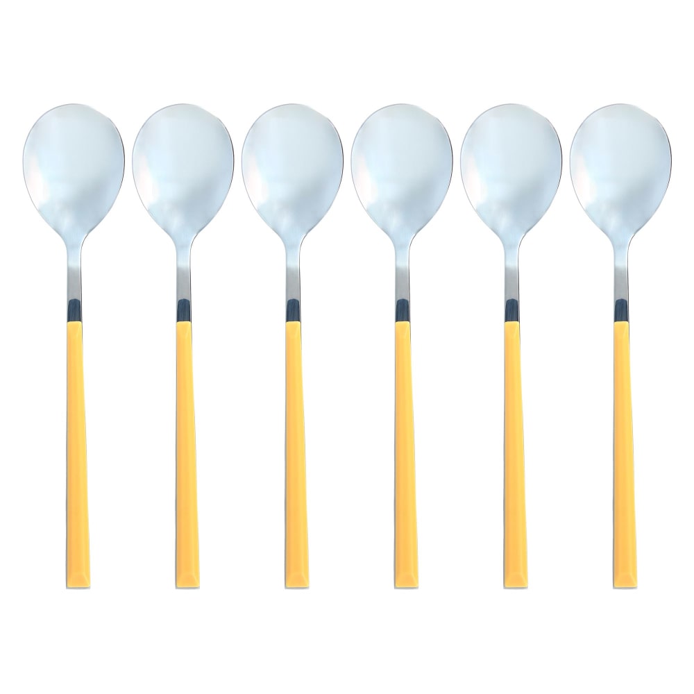 Lot de 6 cuillères de table jaunes en acier inoxydable