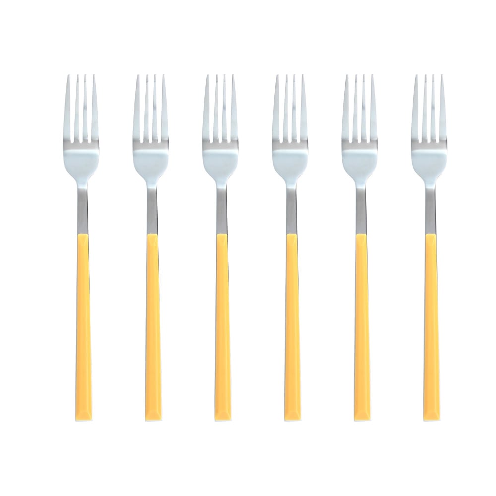 Lot de 6 fourchettes jaunes en acier inoxydable