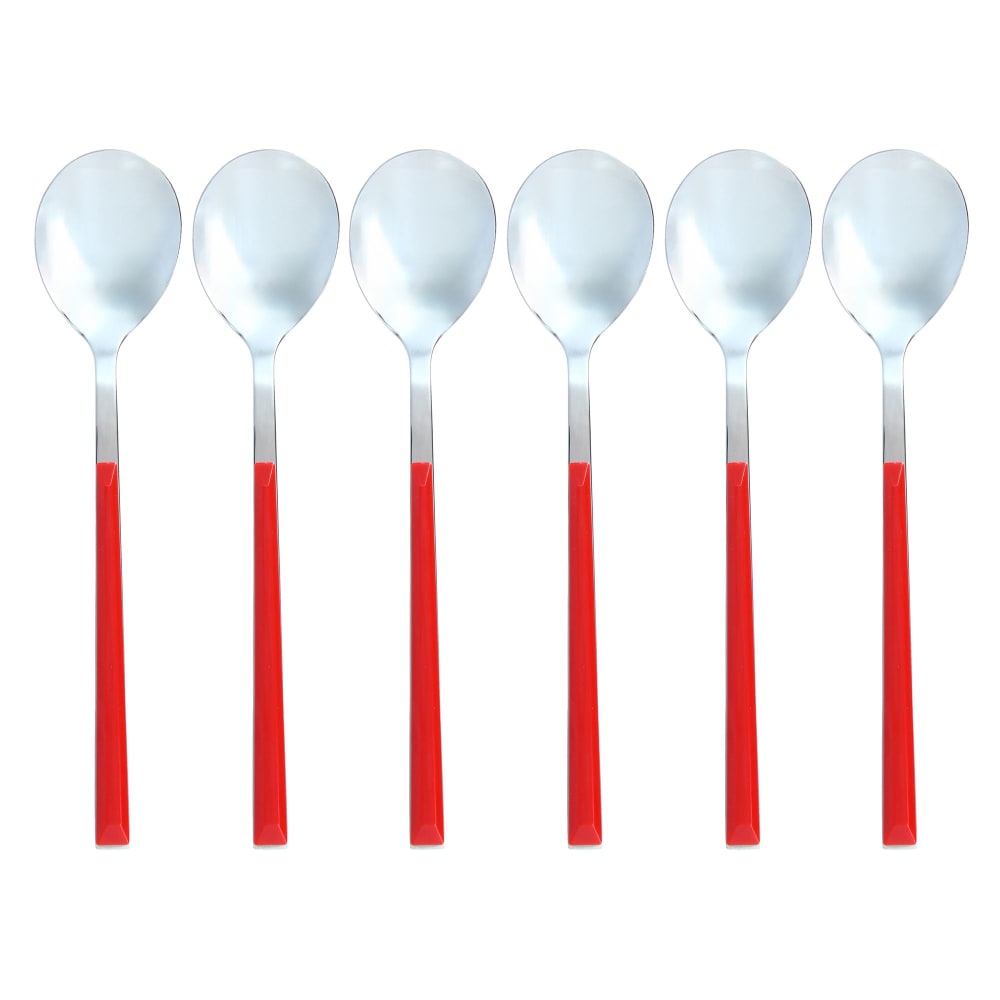 Lot de 6 cuillères de table rouges en acier inoxydable