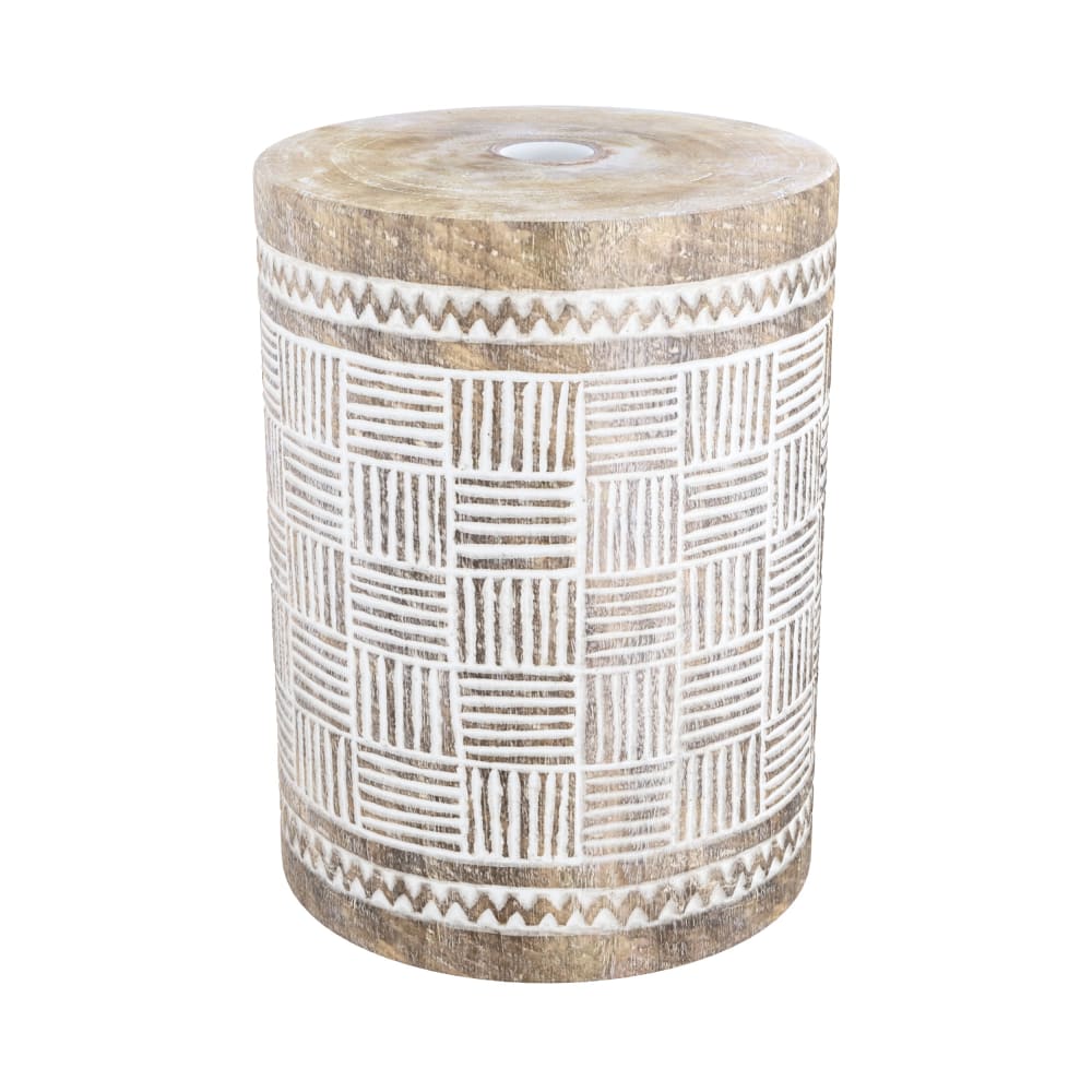 Pied de parasol en bois de suar et gravures blanches