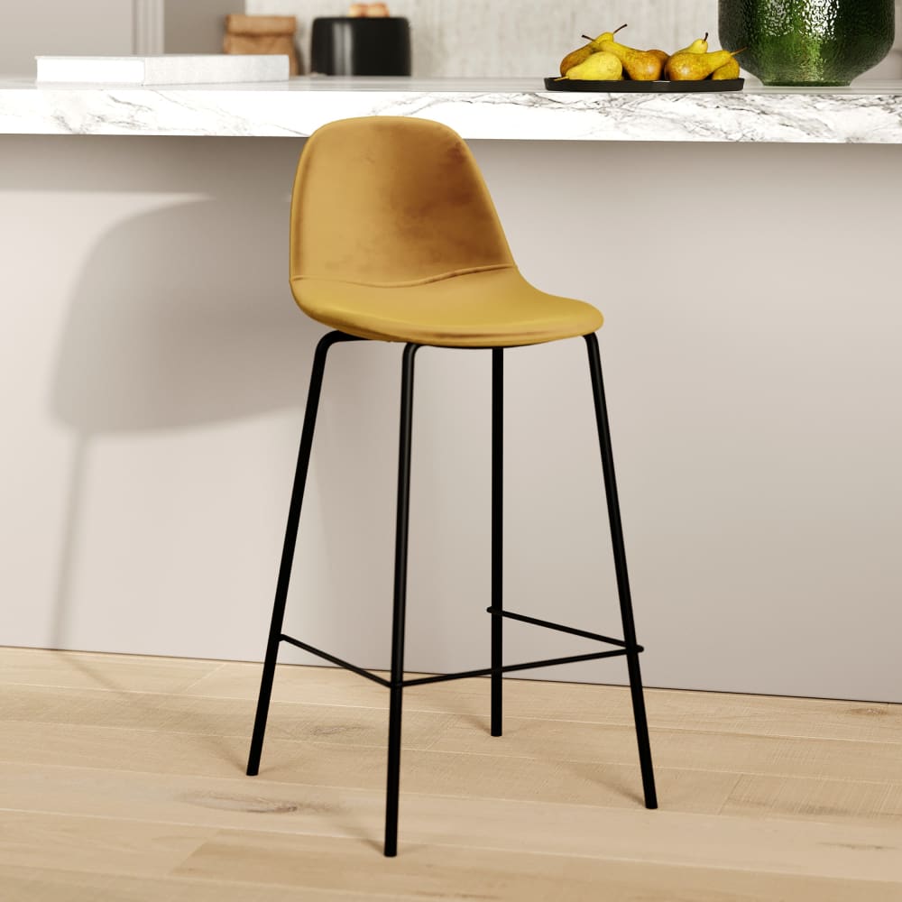 Sessel für Kücheninsel aus gelbem Samt 65 cm - Maisons Du Monde