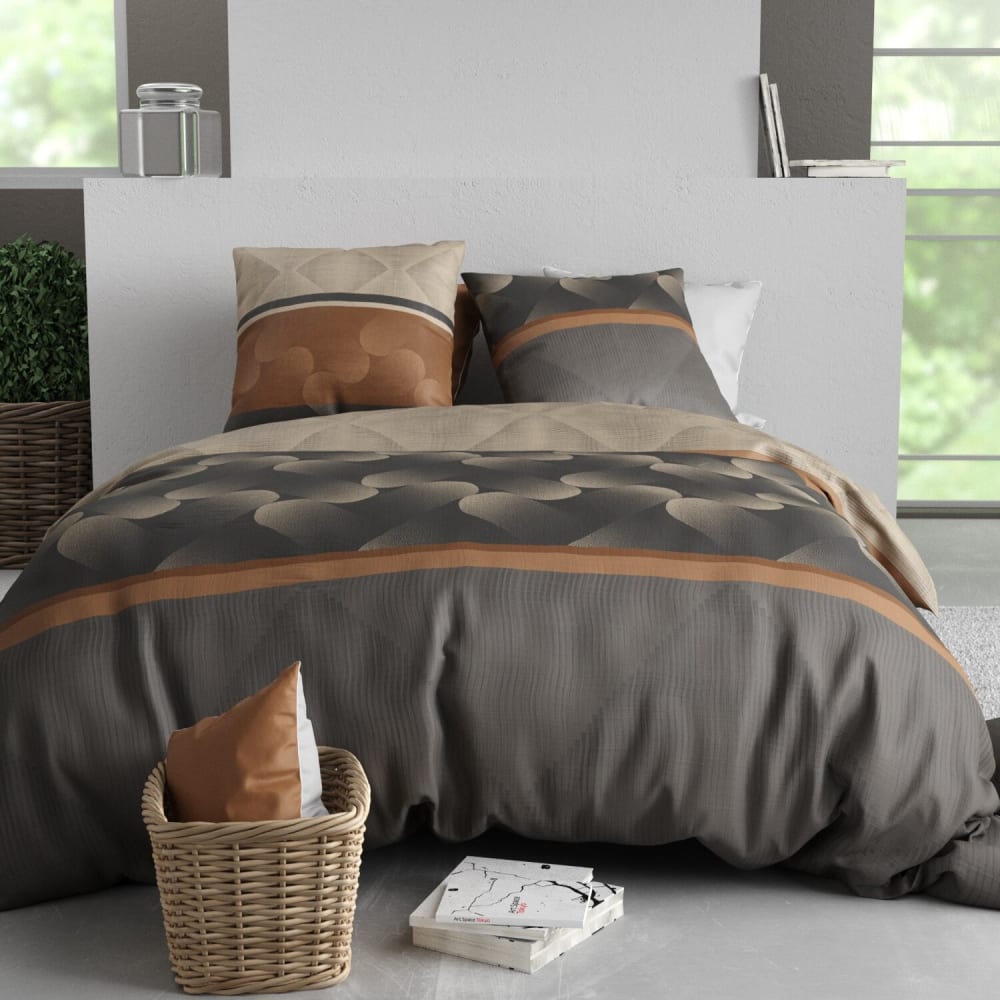 Parure housse de couette coton imprimée + 2 taies 240x220 cm