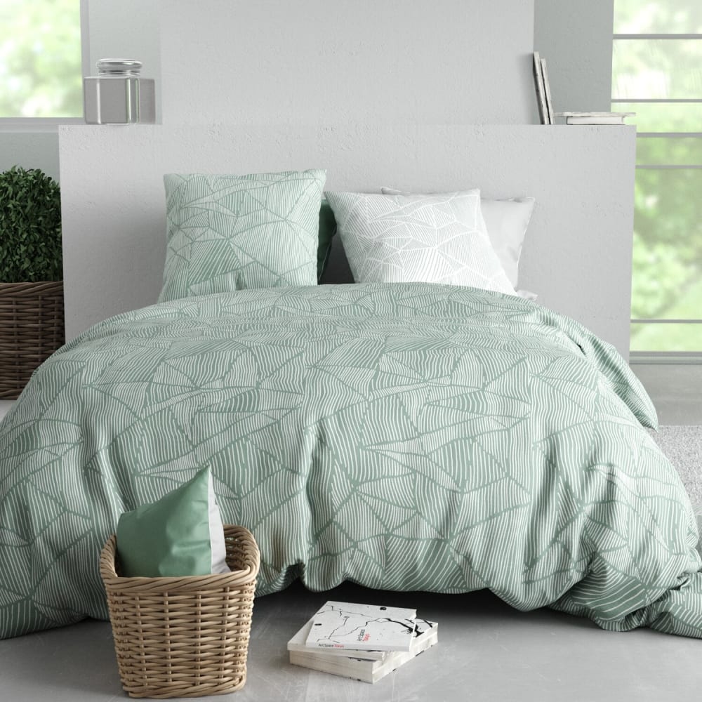 Parure housse de couette coton imprimée + 2 taies 240x220 cm