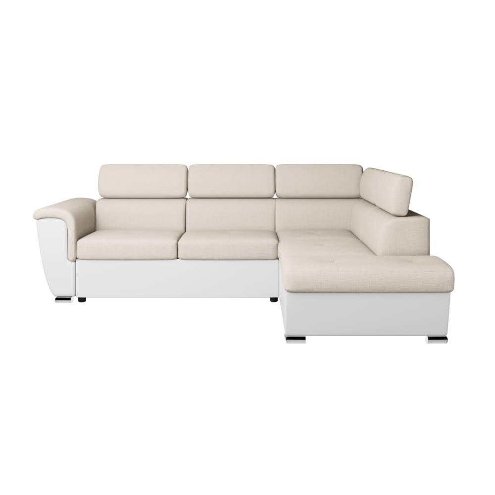 Canapé d'angle droit convertible 4 places, tissu Easy Clean et simili