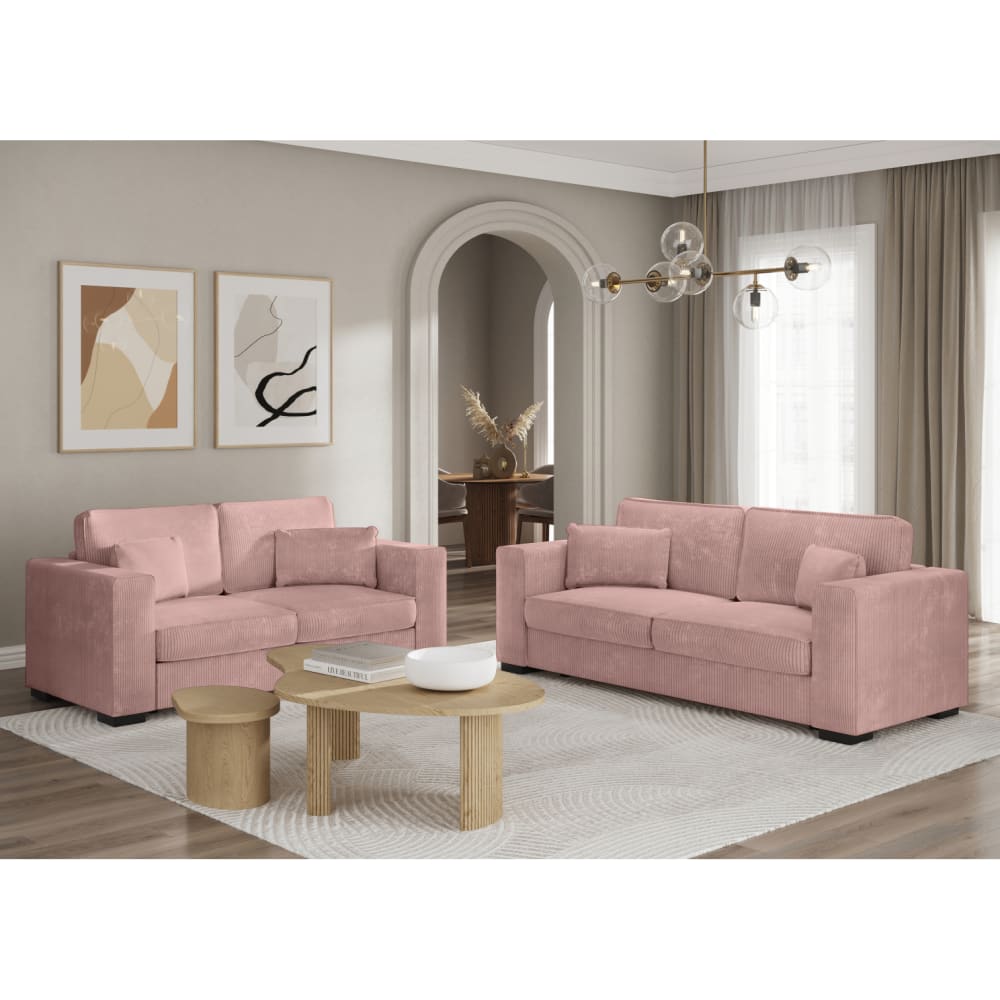 Ensemble canapés 2 places et 3 places en velours côtelé - Rose