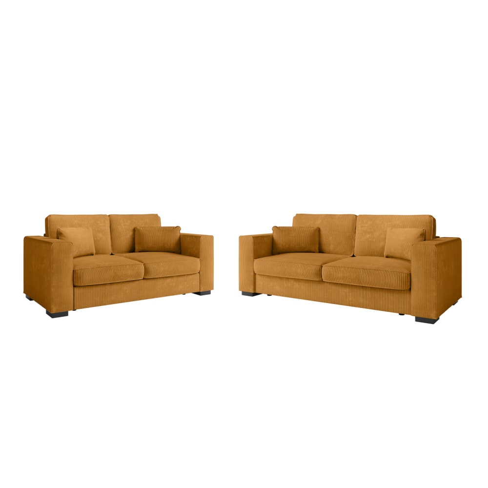 Ensemble canapés 2 places et 3 places en velours côtelé - Jaune