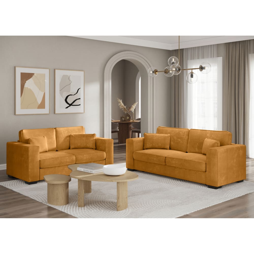 Ensemble canapés 2 places et 3 places en velours côtelé - Jaune