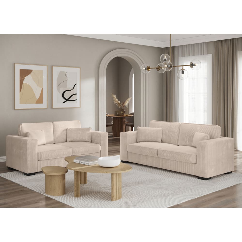 Ensemble canapés 2 places et 3 places en velours côtelé - Beige