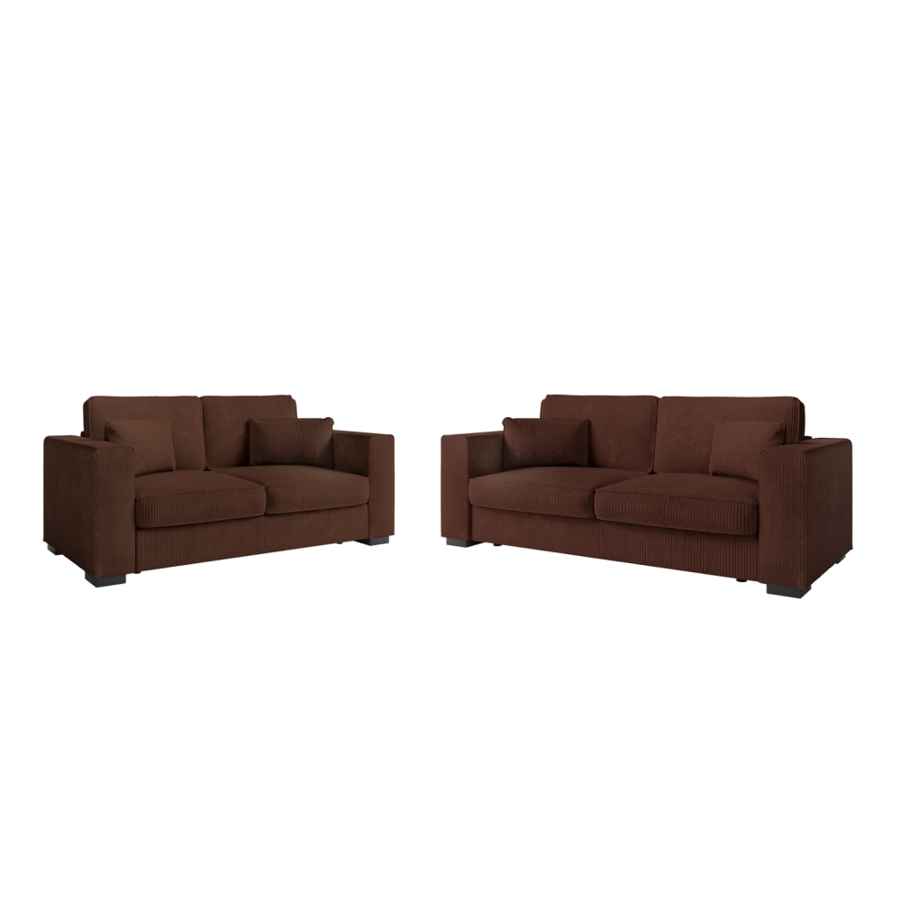 Ensemble canapés 2 places et 3 places en velours côtelé - Marron