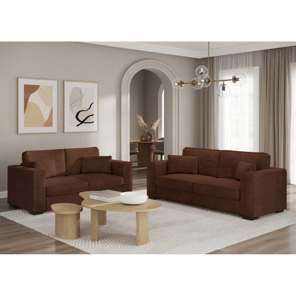 Ensemble canapés 2 places et 3 places en velours côtelé - Marron