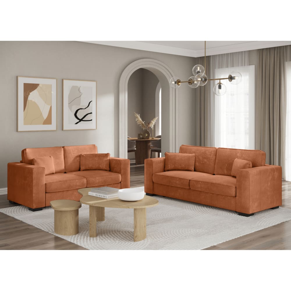 Ensemble canapés 2 places et 3 places en velours côtelé - Terracotta