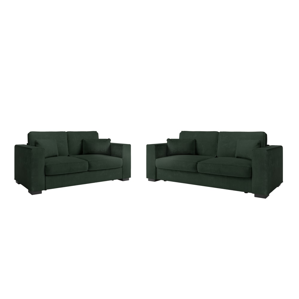 Ensemble canapés 2 places et 3 places en velours côtelé - Vert foncé